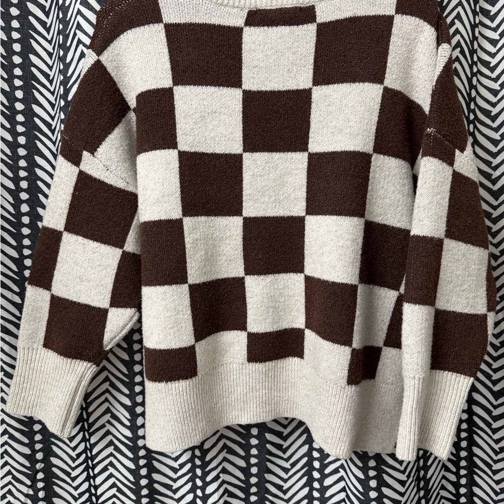 Sincerely Jules Brown and Cream Checkered Sweater - Picture 7 of 7